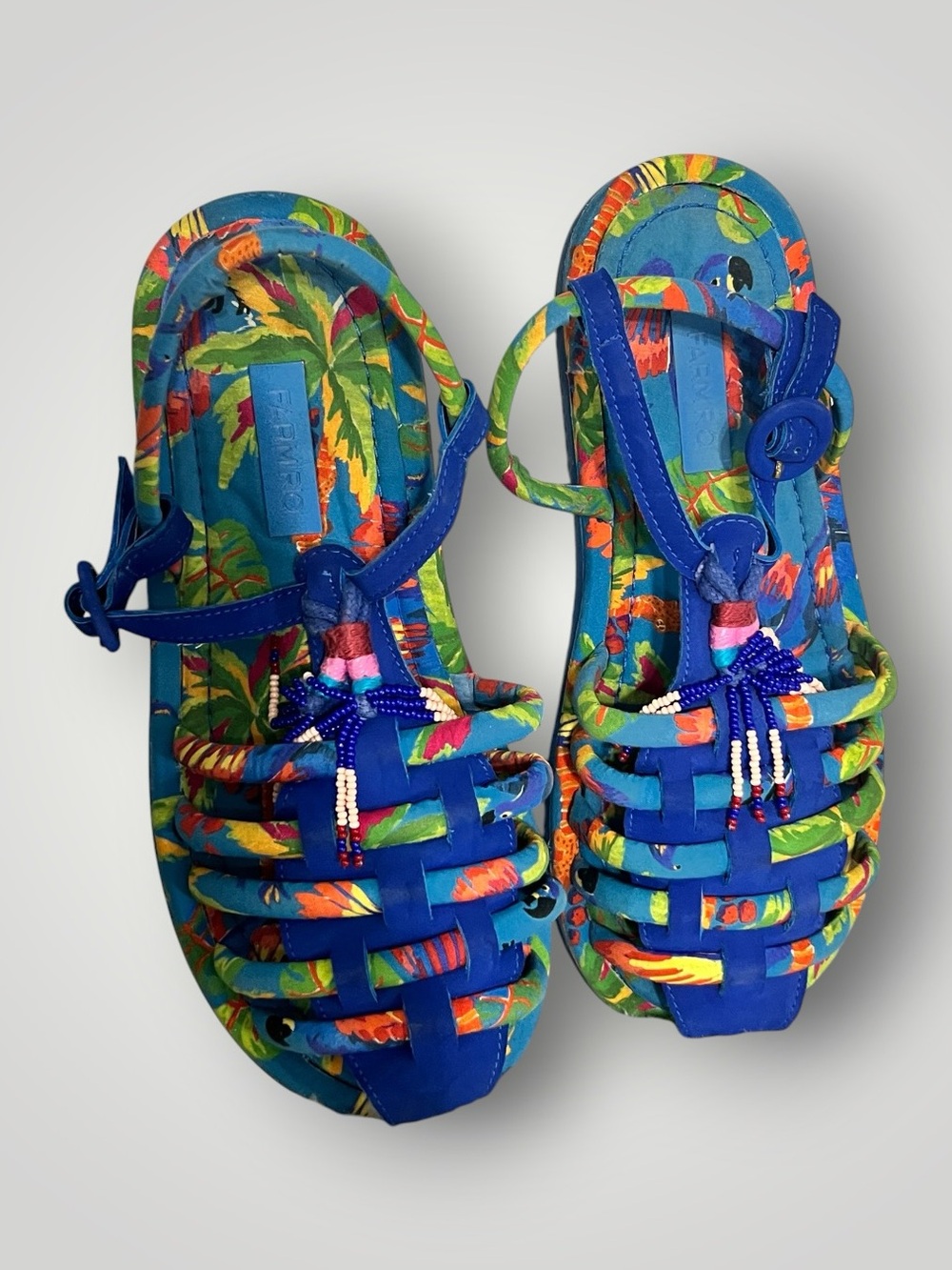 FARM Rio Blue Tropical Beaded Strappy Sandals